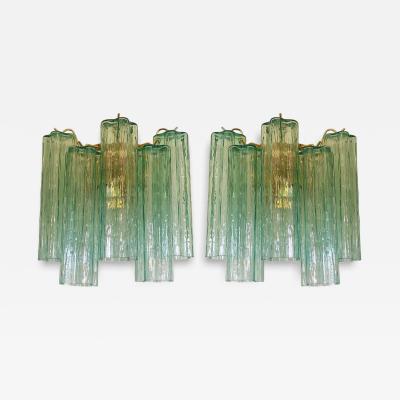  Venini Contemporary Green Tronchi Murano Glass Wall Sconce in Venini Style a Pair