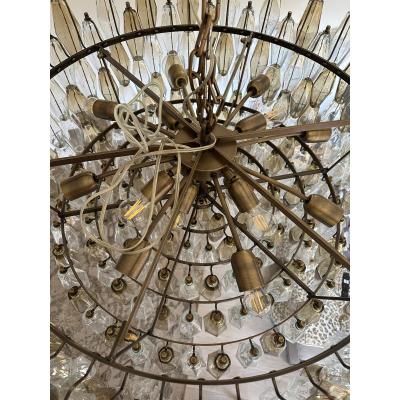  Venini Contemporary Huge Poliedro Murano Glass Brunish Chandelier in Venini Style