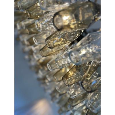  Venini Contemporary Huge Poliedro Murano Glass Brunish Chandelier in Venini Style