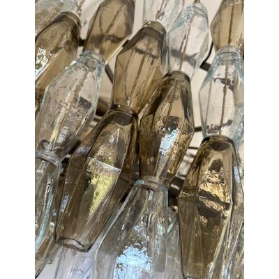  Venini Contemporary Huge Poliedro Murano Glass Brunish Chandelier in Venini Style