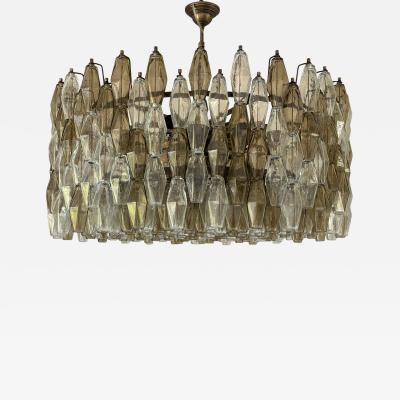  Venini Contemporary Huge Poliedro Murano Glass Brunish Chandelier in Venini Style