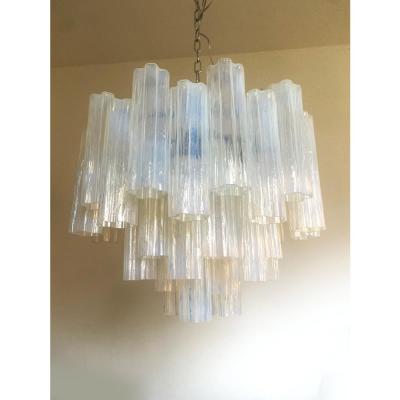  Venini Contemporary Opal Tronchi Murano Glass Chandelier in Venini Style