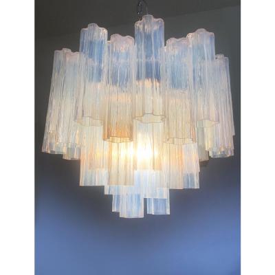  Venini Contemporary Opal Tronchi Murano Glass Chandelier in Venini Style