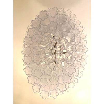  Venini Contemporary Oval Transparent Tronchi Murano Glass Chandelier in Venini Style