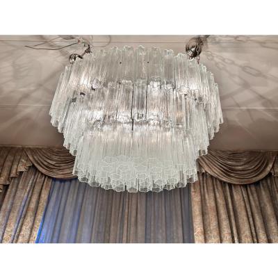  Venini Contemporary Oval Transparent Tronchi Murano Glass Chandelier in Venini Style
