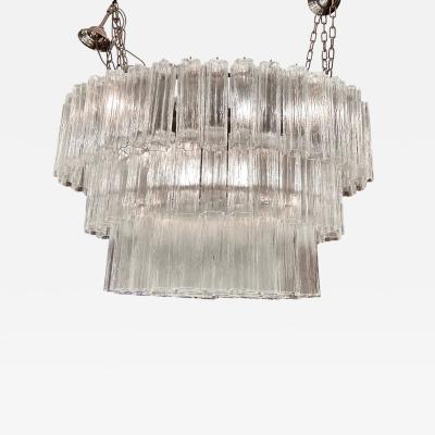  Venini Contemporary Oval Transparent Tronchi Murano Glass Chandelier in Venini Style