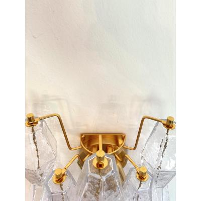  Venini Contemporary Transparent Poliedri Murano Glass Gold Wall Sconce