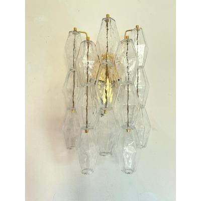  Venini Contemporary Transparent Poliedri Murano Glass Gold Wall Sconce