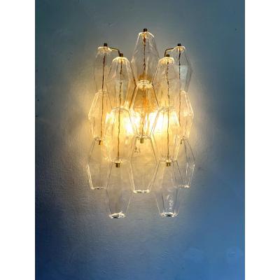  Venini Contemporary Transparent Poliedri Murano Glass Gold Wall Sconce