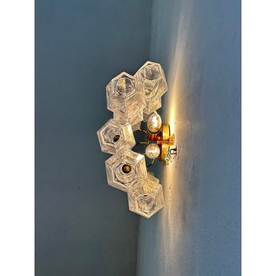  Venini Contemporary Transparent Poliedri Murano Glass Gold Wall Sconce