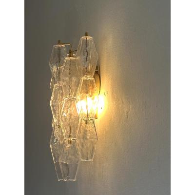  Venini Contemporary Transparent Poliedri Murano Glass Gold Wall Sconce