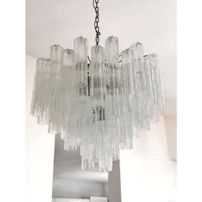  Venini Contemporary Trasparent Tronchi Murano Brunish Chandelier in Venini Style