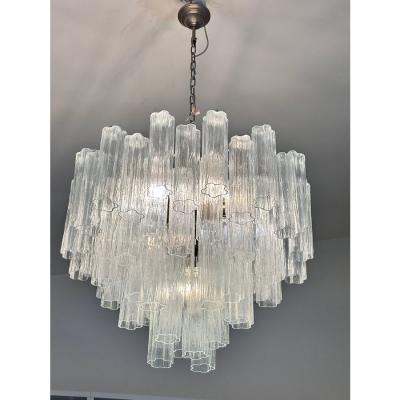  Venini Contemporary Trasparent Tronchi Murano Brunish Chandelier in Venini Style