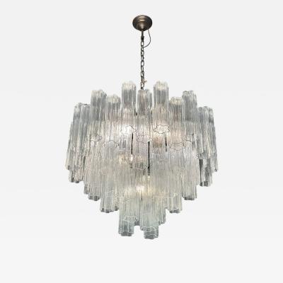  Venini Contemporary Trasparent Tronchi Murano Brunish Chandelier in Venini Style