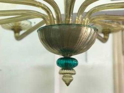  Venini Elegant Murano Chandelier Amber and Emerald Handblown Glass Venini 1960