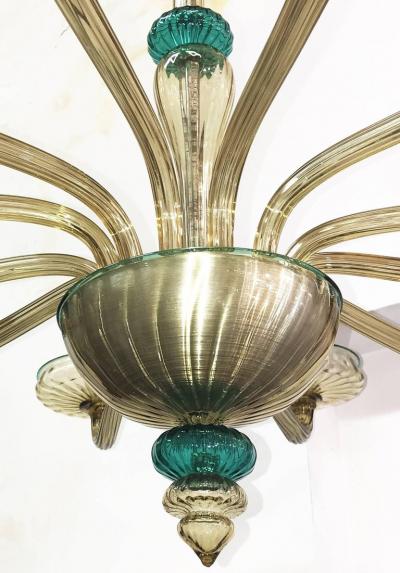  Venini Elegant Murano Chandelier Amber and Emerald Handblown Glass Venini 1960
