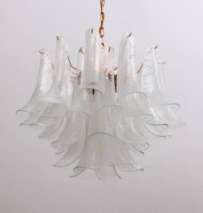  Venini Extra Large Murano Chandelier with Gold Plated Base Italy 1970s