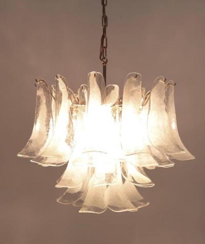  Venini Extra Large Murano Chandelier with Gold Plated Base Italy 1970s