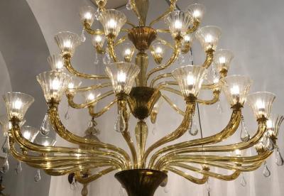  Venini Extraordinary Amber Venini Murano Chandelier 1960