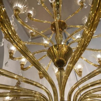  Venini Extraordinary Amber Venini Murano Chandelier 1960