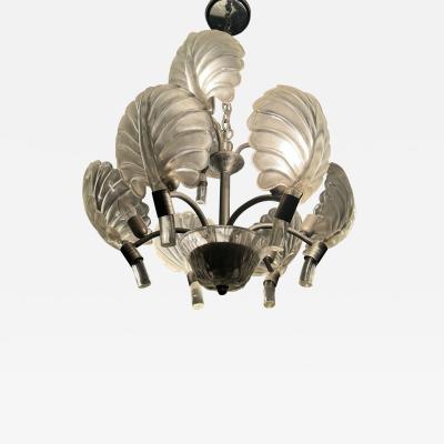  Venini GORGEOUS MODERNIST FROSTED AND CLEAR MURANO GLASS LEAF CHANDELIER