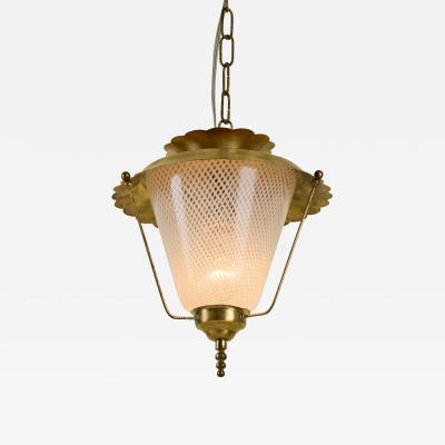  Venini Italian 1950s brass and Murano reticello glass lantern 1950s
