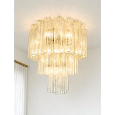  Venini Italian Luxury Champagne Tronchi Murano Glass Flush Mount in Venini Style