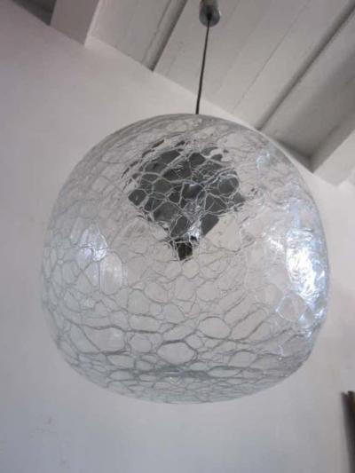 Venini Italian Midcentury Venetian or Murano Ice Glass Pendant or Chandelier Venini