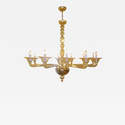  Venini Large Clear Amber Murano Venetian Glass Chandelier Attributed to Venini