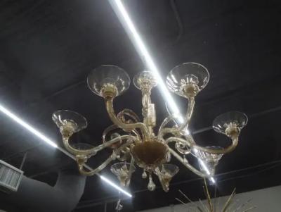  Venini Large Murano Chandelier in Gold Glass Attributed to Venini
