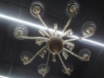  Venini Large Murano Chandelier in Gold Glass Attributed to Venini