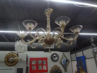  Venini Large Murano Chandelier in Gold Glass Attributed to Venini
