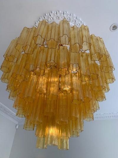  Venini Large amber Claridges chandelier in the style of Venini