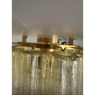  Venini Luxury Italian Clear Amber Tronchi Murano Glass Flush Mount in Venini Style