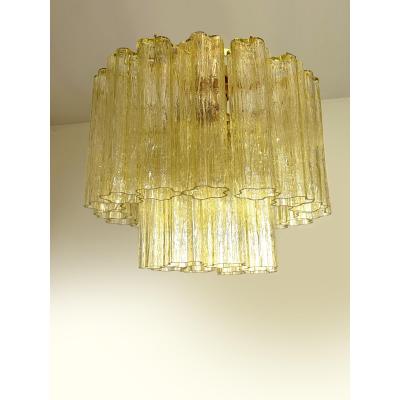  Venini Luxury Italian Clear Amber Tronchi Murano Glass Flush Mount in Venini Style