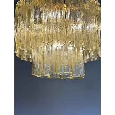  Venini Luxury Italian Clear Amber Tronchi Murano Glass Flush Mount in Venini Style