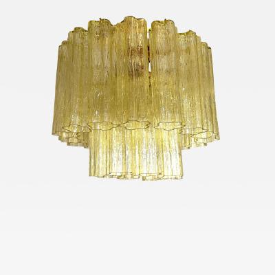  Venini Luxury Italian Clear Amber Tronchi Murano Glass Flush Mount in Venini Style