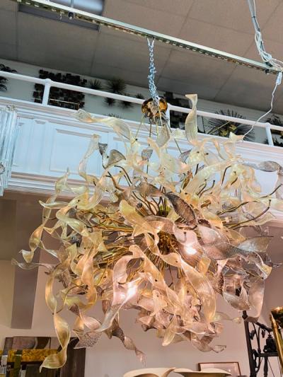  Venini MONUMENTAL MODERNIST GOLD MURANO RIBBON CHANDELIER