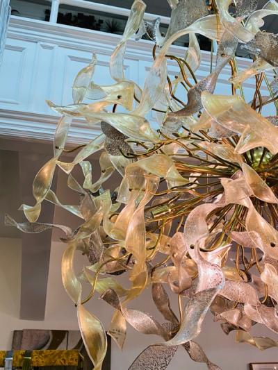  Venini MONUMENTAL MODERNIST GOLD MURANO RIBBON CHANDELIER