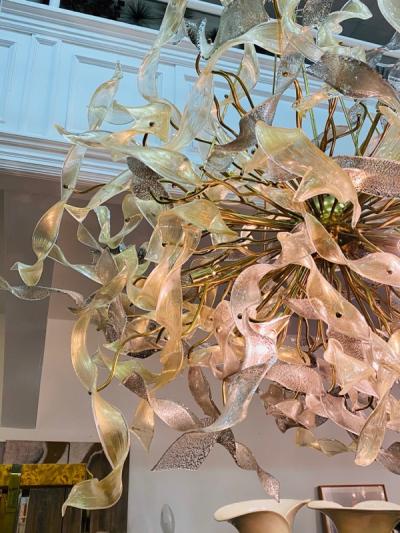  Venini MONUMENTAL MODERNIST GOLD MURANO RIBBON CHANDELIER