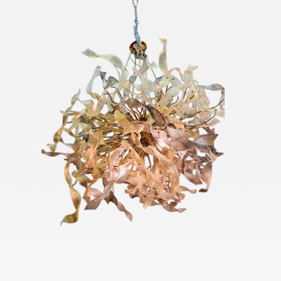  Venini MONUMENTAL MODERNIST GOLD MURANO RIBBON CHANDELIER