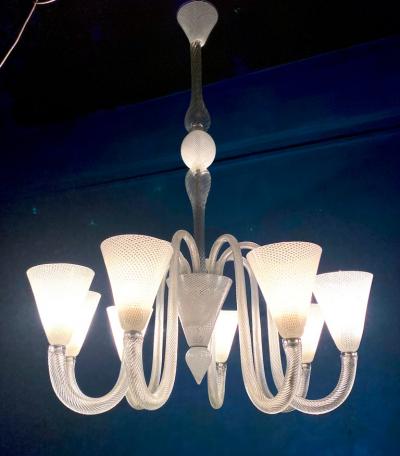  Venini Magnificent Art Deco Murano Glass Chandelier by Venini 1940s