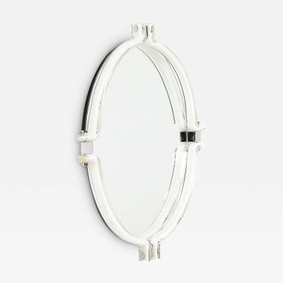  Venini Mid Century Modernist Curved Hand Blown Murano White Glass Mirror by Venini