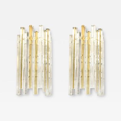  Venini Mid Century Murano Triedre Smoked Amber Clear Glass Sconces by Venini