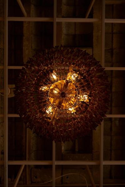  Venini Monumental Amber Murano Glass Chandelier or Flush Mount Attributed to Venini