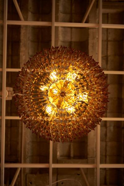  Venini Monumental Amber Murano Glass Chandelier or Flush Mount Attributed to Venini
