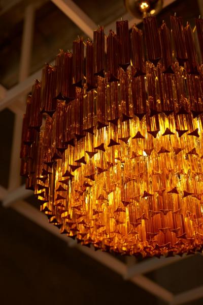  Venini Monumental Amber Murano Glass Chandelier or Flush Mount Attributed to Venini