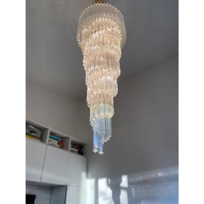  Venini Murano Glass Quadriedro Twister Italian Gold Chandelier in Venini Style