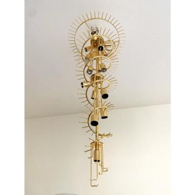  Venini Murano Glass Quadriedro Twister Italian Gold Chandelier in Venini Style