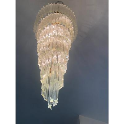  Venini Murano Glass Quadriedro Twister Italian Gold Chandelier in Venini Style